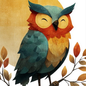 Smiling Barn Owl Wall Art – Woodland Animal Digital Illustration (Printable)