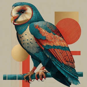 Colorful Owl Art Print – Geometric Barn Owl Digital Download for Bird Lovers