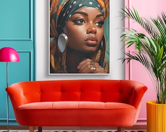 African Queen Wall Art Digital Download – 20x20 Printable, Stylish Headwrap Artwork