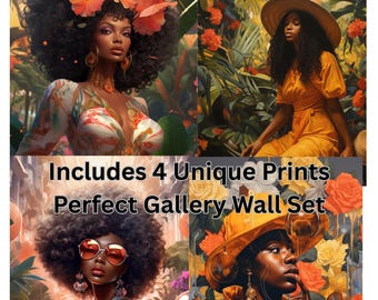 Afrocentric Wall Art Prints – Black Woman Portrait Gallery Set (Digital Download)