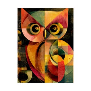 Artistic Owl Satin Poster, Modern Wall Art, Colorful Decor, Unique Gift, Inspirational Home Décor