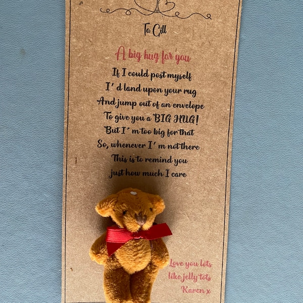 Bear hug, send a bear hug, personalised note,special bear,