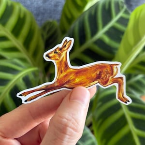 Leaping Deer Glossy Vinyl Sticker 7.5x5cm