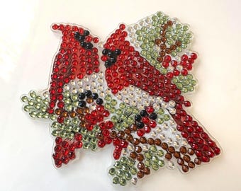 Imán para pintura de diamantes Cardinal: Dos pájaros en una rama