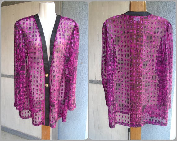 Pink Black Abstract Print Vintage Over Shirt,Sheer
