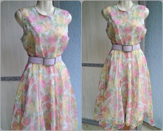 Floral Vintage Summer Dress,Sleeveless Midi Dress
