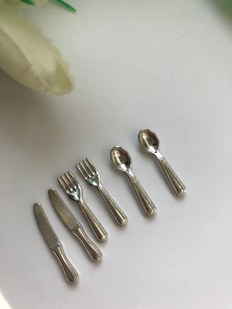 SILVER 6PCS Fork Knives spoon Dollhouse Miniature Etsy