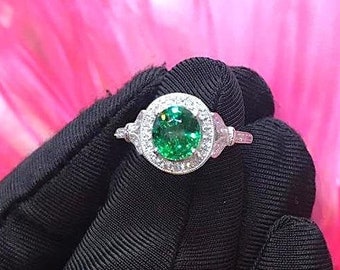 Vintage 1.60ct Tsavorite Garnet Ring: Diamond Accent, 18K White Gold