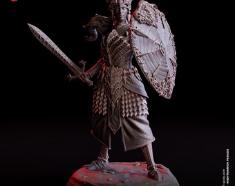 Miniatura de paladina humana femenina para el juego de rol de mesa Dungeons and Dragons.