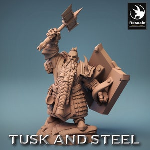 Dwarf Axe Soldiers (5 Poses) • Tusk and Steel • by Rescale Miniatures | Dungeons and Dragons | D&D | Tabletop Games | Resin Miniature