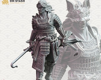 Samurai Warrior Kenshi Kitsune Miniature for Dungeons and Dragons Tabletop RPG