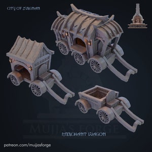 Merchant Wagons (3 Models) • City Of Zurgnan • by Mujja's Forge | Dungeons and Dragons | Wargames | DnD | Tabletop Games | Scatter Terrain