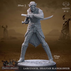 Larethnir, Dralfar Bladeslinger • Mark of the Beast • by Mammoth Factory | Dungeons and Dragons | Tabletop Games | Resin Miniature