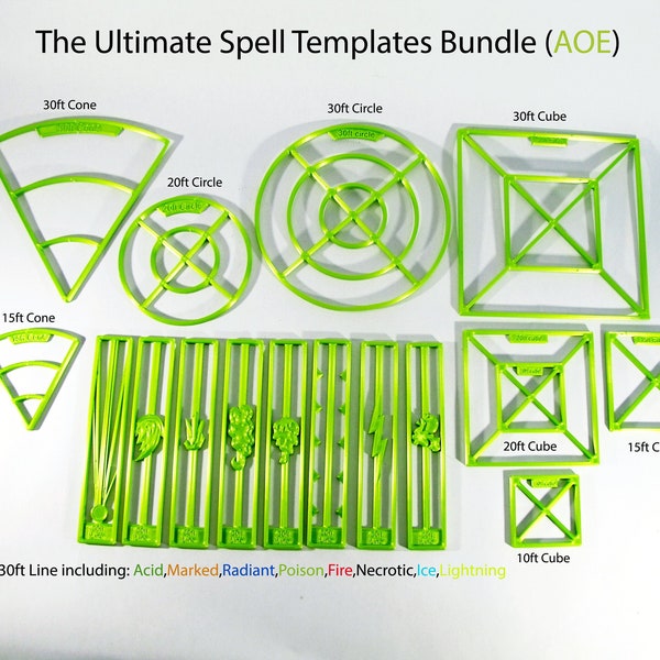 16pcs Spell Markers and Templates Radius (AOE) Ultimate Set  for Dungeons and Dragons | Area Of Effect | Pathfinder | DnD | Tabletop Games