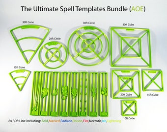 16 marcadores de hechizos y plantillas de radio (AOE) Ultimate Set para Dungeons and Dragons / Area Of Effect / Pathfinder / DnD / Juegos de mesa