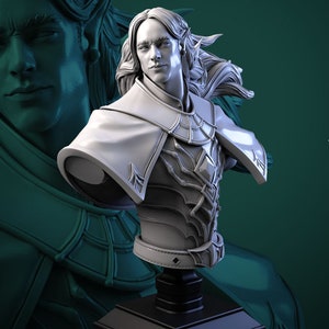Busto de señor de la guerra drow • Canciones del crepúsculo • por White Werewolf Tavern / Dungeons and Dragons / Juegos de mesa / Miniatura de resina