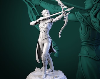 Female Drow Ranger Miniature Set for Dungeons and Dragons Tabletop RPG