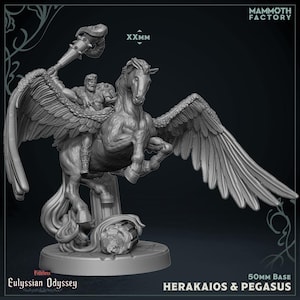 Herakaios On Pegasus • Eulyssian Odyssey • by Mammoth Factory | Dungeons and Dragons | Tabletop Games | Resin Miniature