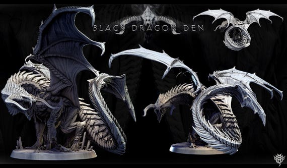 Adult Black Dragon Miniature for Dungeons and Dragons Tabletop RPG