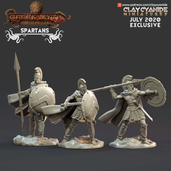 Soldats spartiates (3 poses) • Mythologie grecque PT2 • Cyanure d'argile | Donjons et Dragons | D&D | Jeux de table | Jeux de guerre | Miniature en résine