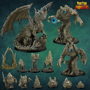 Earth Elemental Monster Mini Set for Dungeons and Dragons Tabletop RPG
