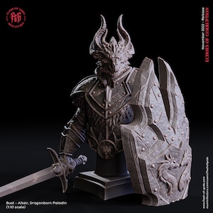 Altair Dragonborn Paladin Bust • Echoes of Corruption • by Flesh Of Gods | Dungeons and Dragons | Tabletop Games | Wargames| Resin Miniature