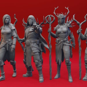 Druids (4 Poses) by Yasashii Kyojin Studio for Dungeons and Dragons | D&D | DnD | Tabletop | Wargames | Resin Miniature