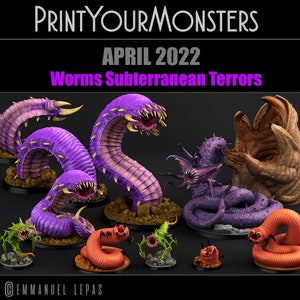 Worms Subterranean Terrors (7 Models) Print Your Monsters | Dungeons and Dragons | D&D | DnD | Tabletop Games | Wargames | Resin Miniature