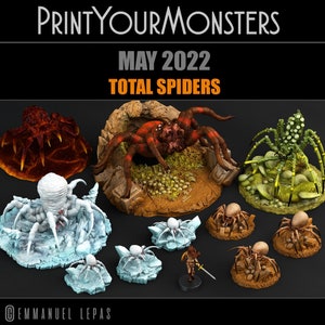 Total Spiders (10 Models) Print Your Monsters | Dungeons and Dragons | D&D | DnD | Tabletop Games | Wargames | Resin Miniature