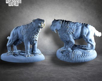 Sabertooth Tiger Miniature Set for Dungeons and Dragons Tabletop RPG