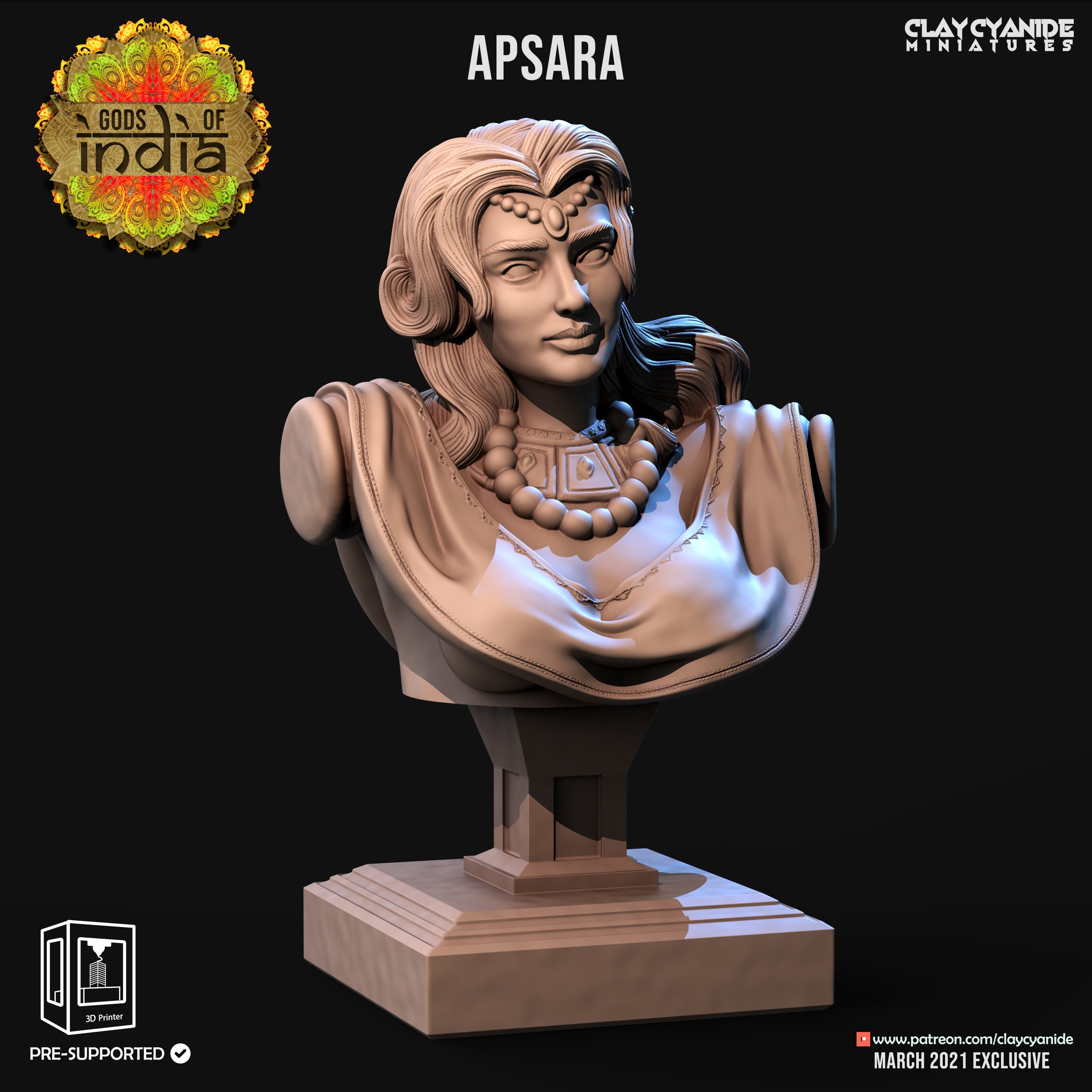 Apsara Bust • Gods Of India • by Clay Cyanide | Dungeons and Dragons | D&D | Tabletop Games | Wargames | Resin Miniature