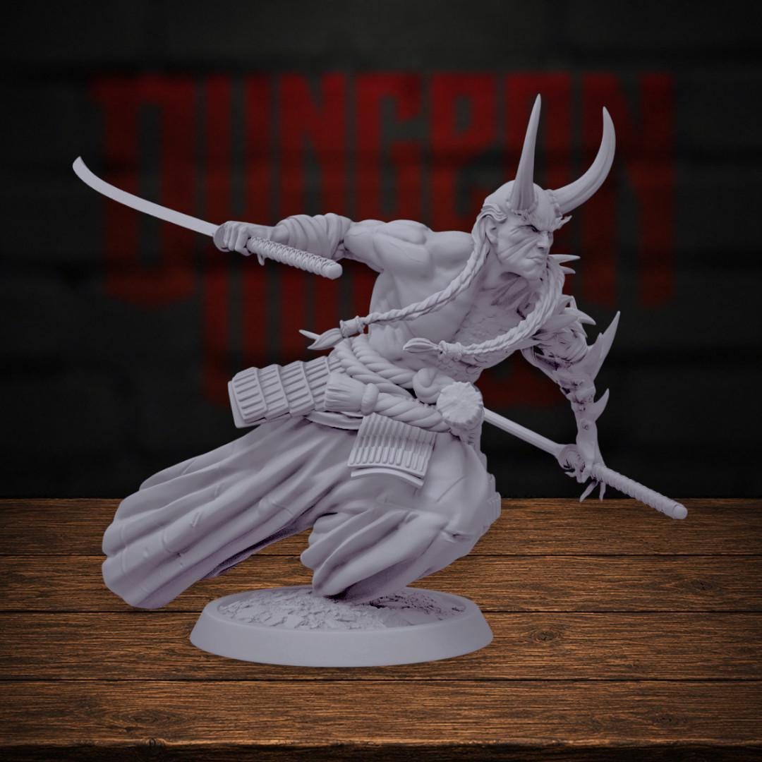 Samurai Oni Demon Miniature for Dungeons and Dragons Tabletop RPG