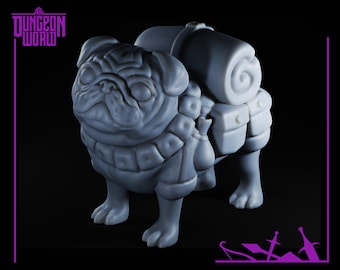 Pug Companion | Dog Familiar for Dungeons and Dragons | D&D | RPG | 5e | DnD | Tabletop Games | Wargames | Resin Miniature | Clay Kiln