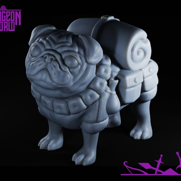 Pug Companion | Dog Familiar for Dungeons and Dragons | D&D | RPG | 5e | DnD | Tabletop Games | Wargames | Resin Miniature | Clay Kiln