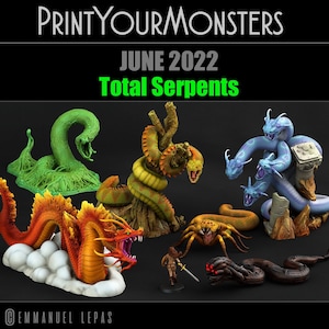 Total Serpents (6 Models) by Print Your Monsters | Dungeons and Dragons | D&D | DnD | Tabletop Games | Wargames | Resin Miniature