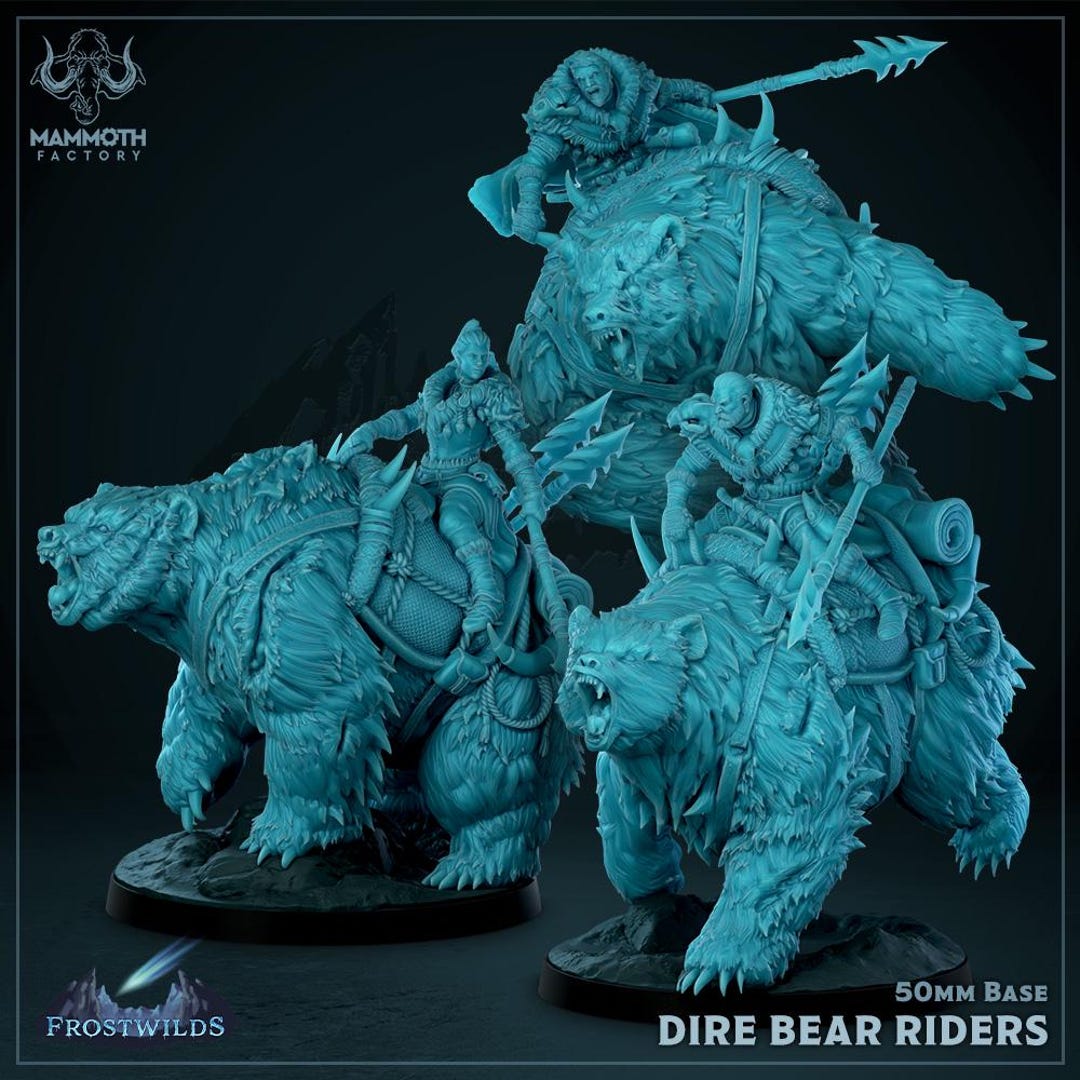 Dire Bear Riders Mounted Viking Warriors Miniatures for Dungeons and ...