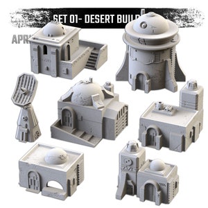 Desert Buildings (7 Modelle) von Txarli Factory | Postapokalyptisch | Kriegsspiele | DnD | Dungeons und Drachen | Streu Terrain | Diorama