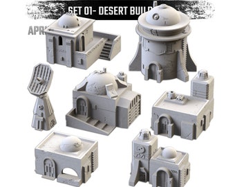 Edifícios no Deserto (7 Modelos) da Txarli Factory | Pós-Apocalíptico | Jogos de Guerra | DnD | Dungeons and Dragons | Terreno Disperso | Diorama
