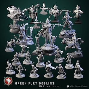 Green Fury Goblins (18 Models) by White Werewolf Tavern | Dungeons and Dragons | Tabletop Games | Wargames | Resin Miniature