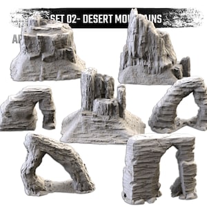 Desert Mountains (7 Modelle) von Txarli Factory | Postapokalyptisch | Kriegsspiele | DnD | Dungeons und Drachen | Streu Terrain | Diorama