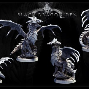 Young Black Dragons (2 Poses) • Black Dragons • by Mini Monster Mayhem | Dungeons and Dragons | D&D | Tabletop Games | Resin Miniature