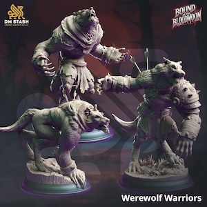 Werewolf Warriors (3 Poses) • Bound In The Bloodmoon • by DM Stash | Dungeons and Dragons | DnD | Tabletop Games | Resin Miniature