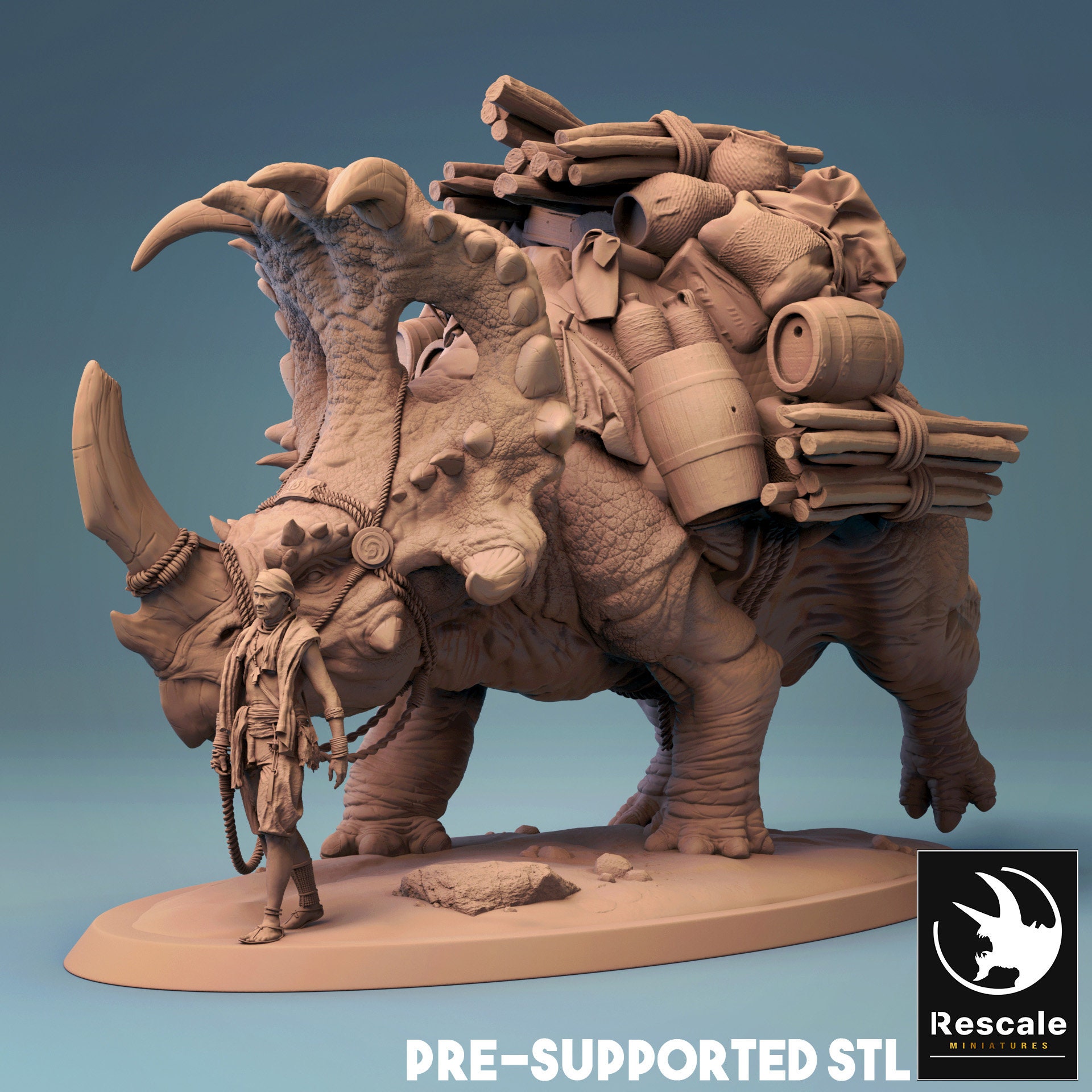 Sinoceratops Merchant • Dinotopia Pt 1 • by Rescale Miniatures | Dungeons and Dragons | D&D | Tabletop Games | Wargames | Resin Miniature