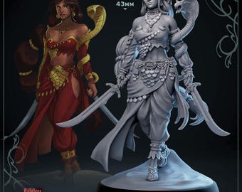 Wüstenprinzessin Kobra Kriegerin Miniatur für Dungeons and Dragons Tabletop-Rollenspiel