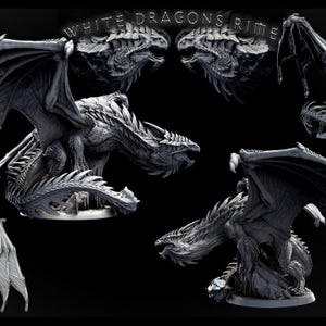Adult White Dragon Pose 1 • White Dragons • by Mini Monster Mayhem | Dungeons and Dragons | D&D | Tabletop Games | Resin Miniature