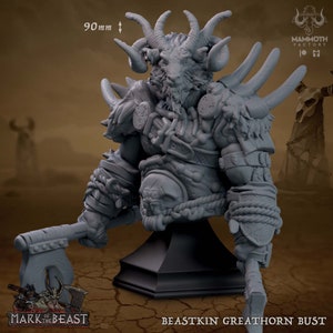 Beastkin Greathorn Bust • Mark of the Beast • by Mammoth Factory | Dungeons and Dragons | Tabletop Games | Resin Miniature