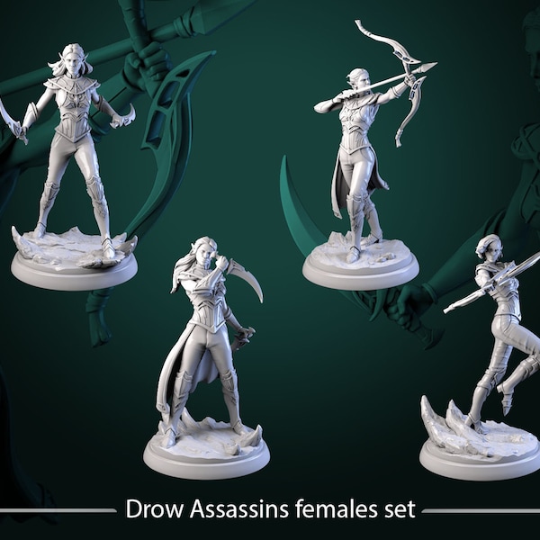 Drow Warriors Female (6 models) • Songs of Twilight • by White Werewolf Tavern | Dungeons and Dragons | Tabletop Games |  Resin Miniature