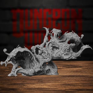 May include: A gray, unpainted resin miniature of a multi-eyed, tentacled creature with multiple mouths and sharp teeth. The figure features a complex, organic mass of appendages and sensory organs, presented as a detailed tabletop gaming figurine.