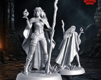 テーブルトップRPG用ダンジョンズ＆ドラゴンズの女性エルフドルイドミニチュア