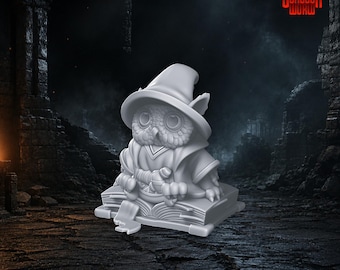 Owl Wizard Miniature | Resin Familiar for D&D, Tabletop Games